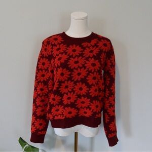 Floral Knit Sweater - Red and Maroon